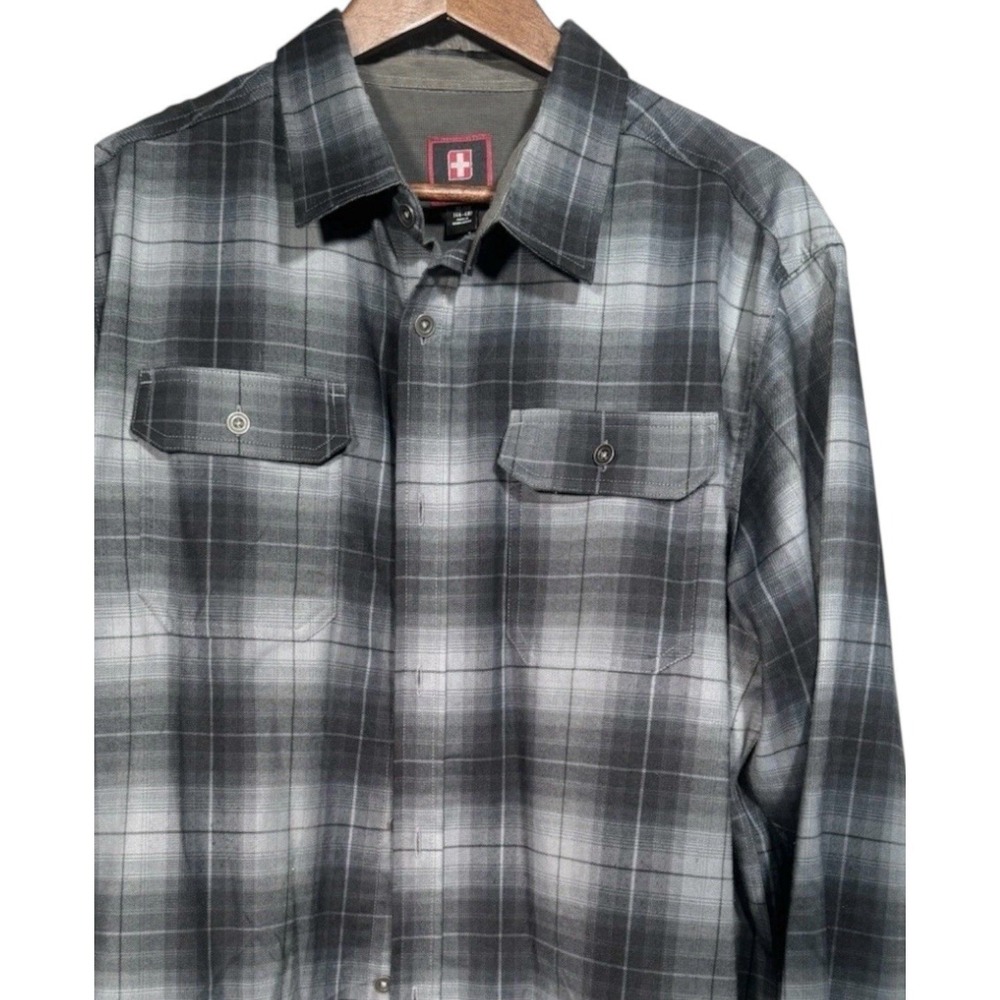 Swiss Tech Shirt Adult XL Black Grey Plaid Performance Stretch Outdoors Workwear
